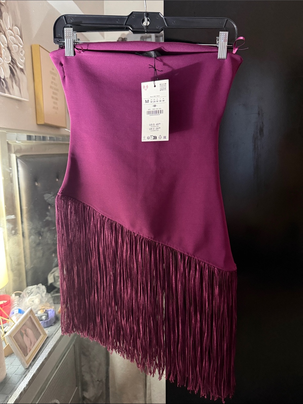 Zara Strapless Fringe Dress in Deep Plum - Picture 10 of 12